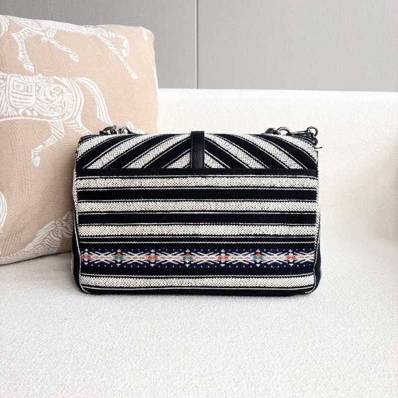 YSL黑白條紋編織郵差包 編織拼皮 30*20*8cm 98新配件肩帶 塵袋-8