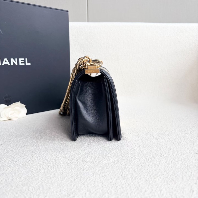 Chanel 黑白V紋Leboy小號 編織針織拼皮  金扣20*12*6 98新配件塵袋-6