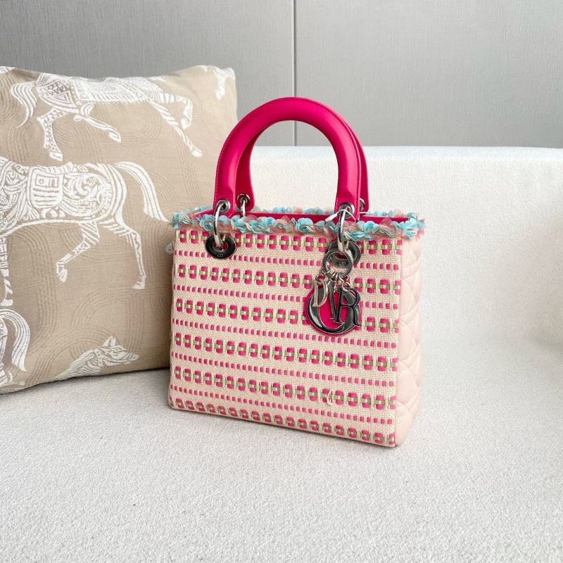 Dior黛妃五格 編織拼羊皮 粉色銀扣 24*20*12 98新配件肩帶 保卡 說明書 塵袋-2