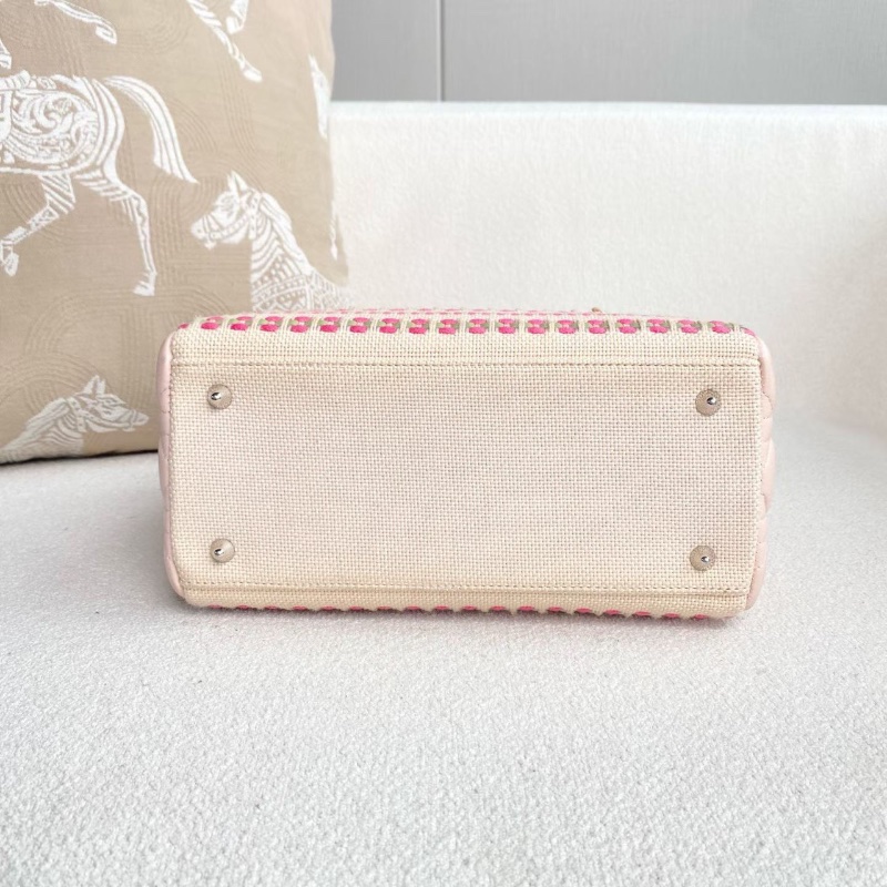 Dior黛妃五格 編織拼羊皮 粉色銀扣 24*20*12 98新配件肩帶 保卡 說明書 塵袋-3