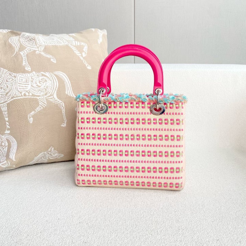 Dior黛妃五格 編織拼羊皮 粉色銀扣 24*20*12 98新配件肩帶 保卡 說明書 塵袋-6