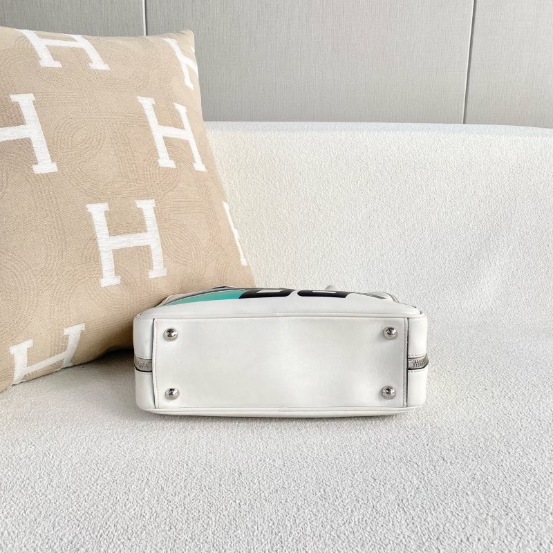 Prada字母印花保齡球包 白色 銀扣 25*17*9 98新配件肩帶 塵袋-4