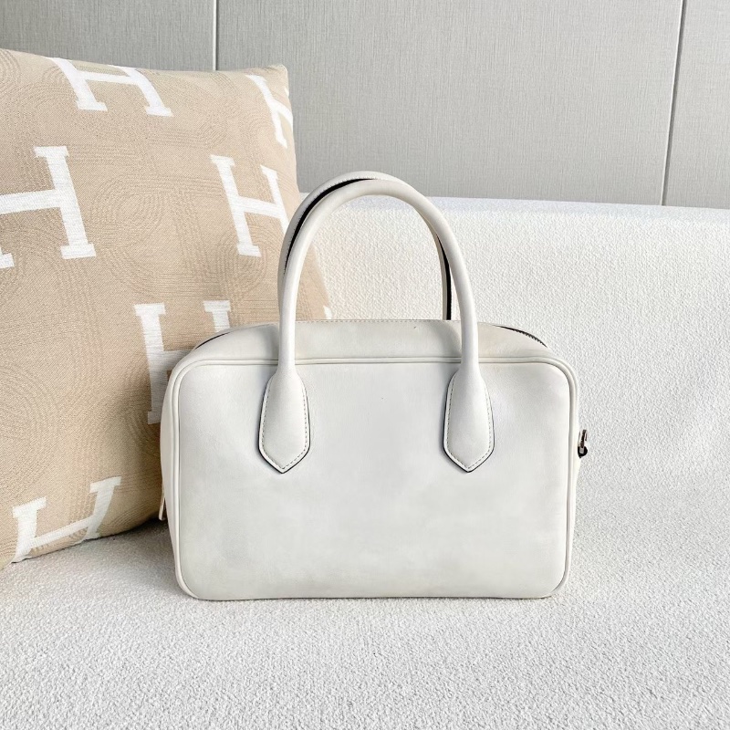 Prada字母印花保齡球包 白色 銀扣 25*17*9 98新配件肩帶 塵袋-7