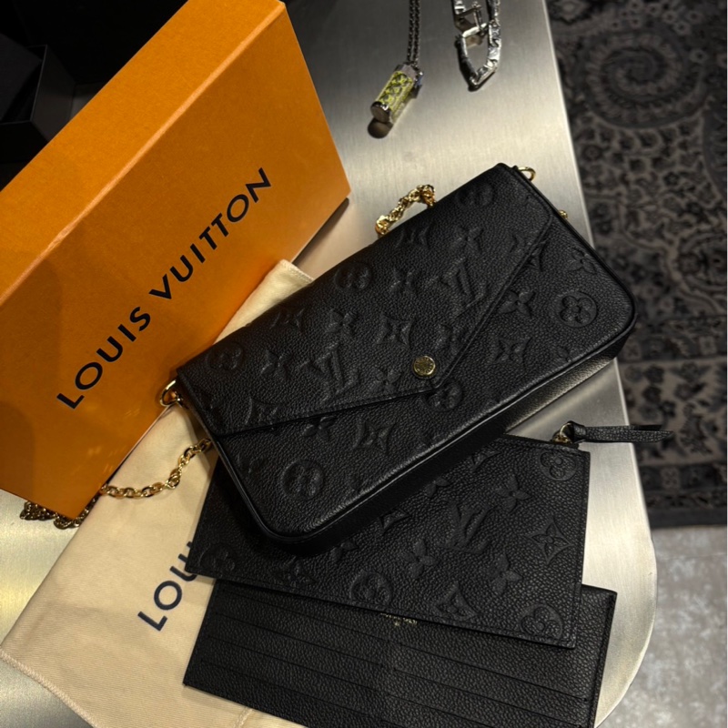 Louis Vuitton Felicie Pochette 三合一 黑色壓紋皮革-7
