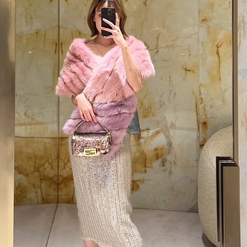 Fendi人魚姬粉亮片迷你法棍  bling bling包金色FF鎖扣18*9.5*5.5  98新配件2肩帶 備用亮片 塵袋