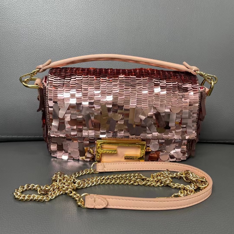 Fendi人魚姬粉亮片迷你法棍 bling bling包金色FF鎖扣18*9.5*5.5 98新配件2肩帶 備用亮片 塵袋-1