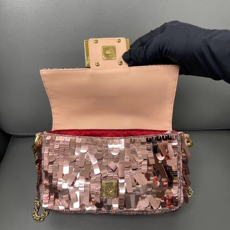 Fendi人魚姬粉亮片迷你法棍 bling bling包金色FF鎖扣18*9.5*5.5 98新配件2肩帶 備用亮片 塵袋-2