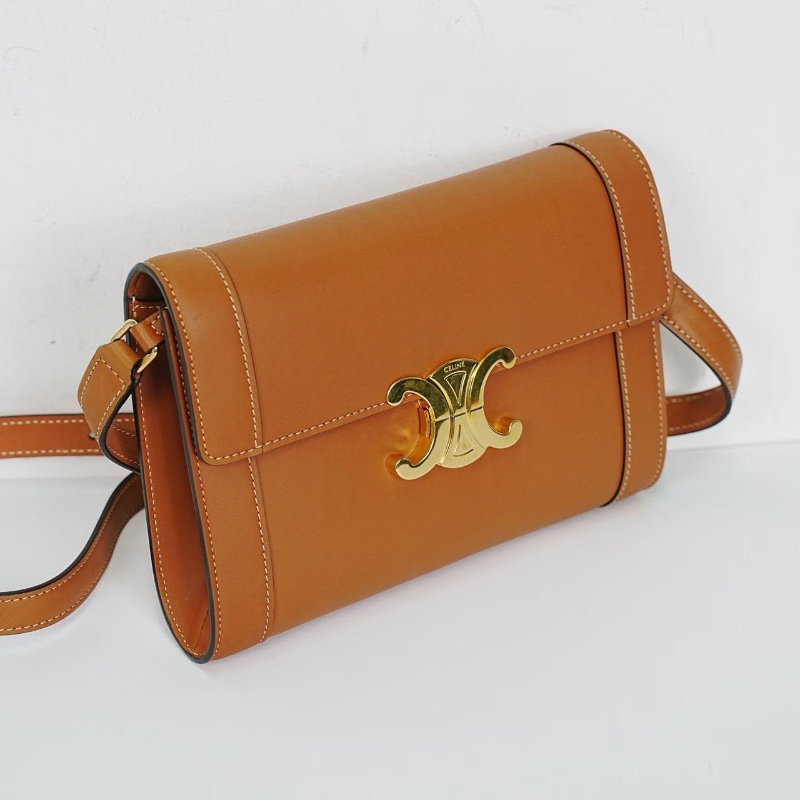 CELINE 凱旋門金色鎖扣 信封包 焦糖色21*16 99新配件塵袋-3