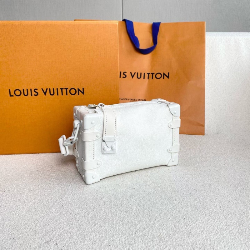 LV Side trunk谷愛凌軟盒子小號 芯片款 白色牛皮19*12*7 99新配件盒子 購證 塵袋-5