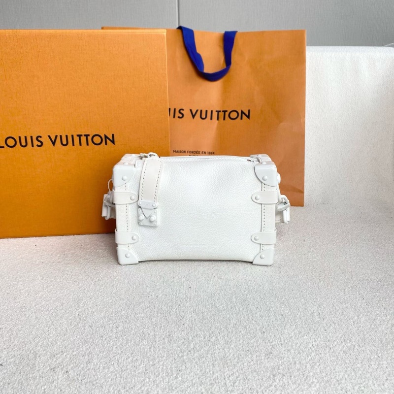 LV Side trunk谷愛凌軟盒子小號 芯片款 白色牛皮19*12*7 99新配件盒子 購證 塵袋-6