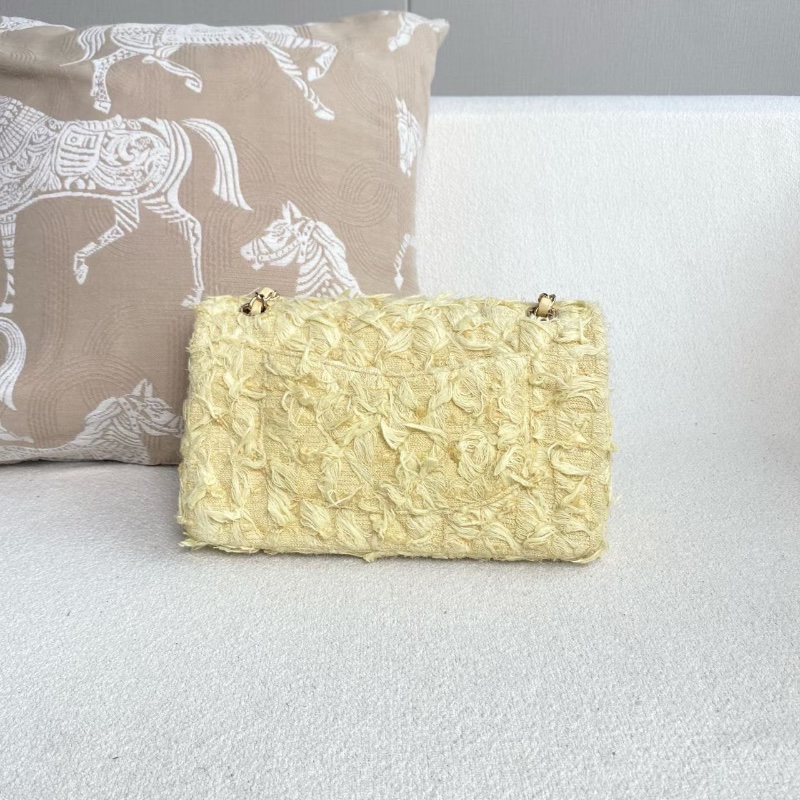 Chanel 流蘇毛呢CF中號 小雞黃 金扣25*15*7 98新配件塵袋-8