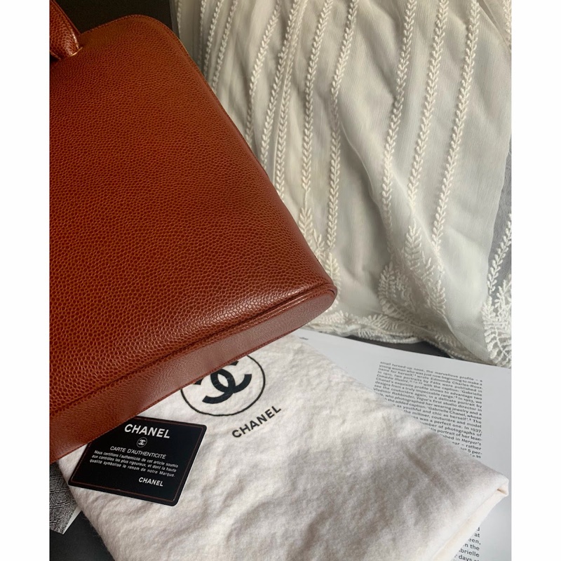 香奈兒金球托特包 魚子醬 焦糖色 大CC Logo 肩背包 腋下包 香奈兒 黑色牛皮 中古包 二手包  古董包 Vintage chanel brown caviar gold ball shoulder bag-16