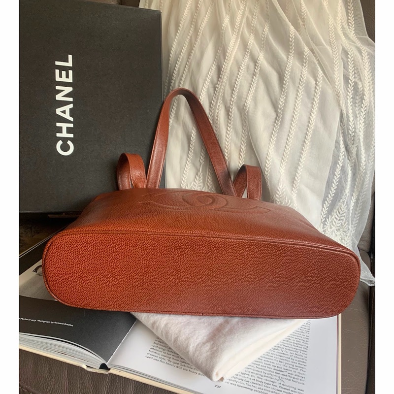 香奈兒金球托特包 魚子醬 焦糖色 大CC Logo 肩背包 腋下包 香奈兒 黑色牛皮 中古包 二手包  古董包 Vintage chanel brown caviar gold ball shoulder bag-19