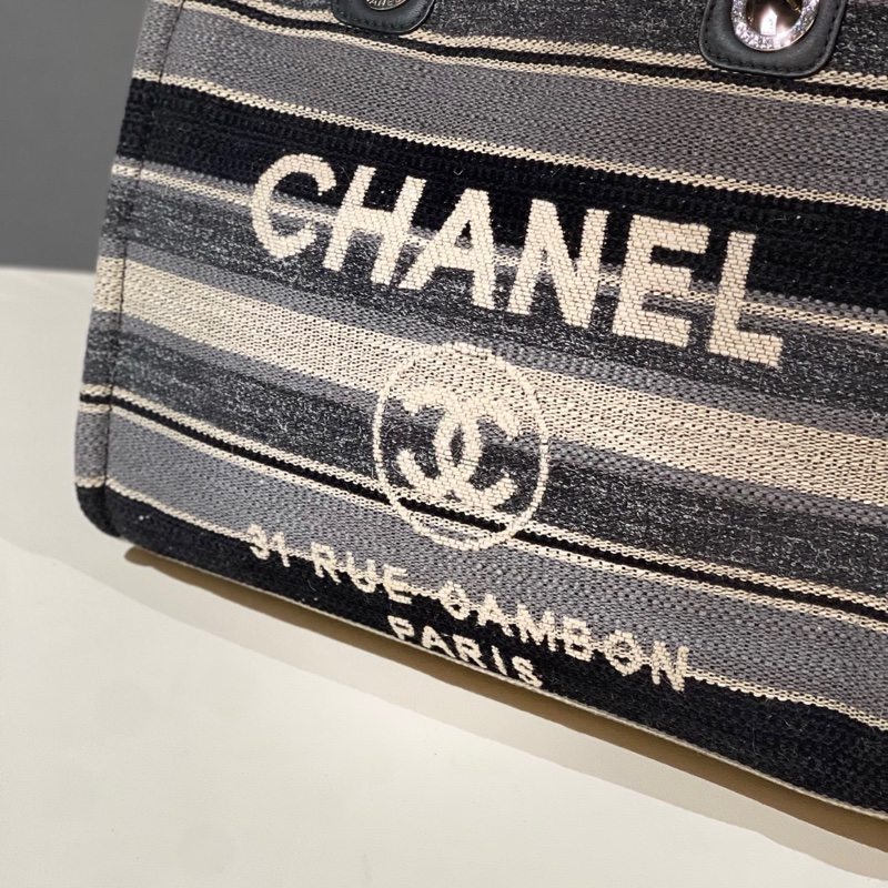 Chanel香奈兒條紋 灰色沙灘包小號 26開。-2