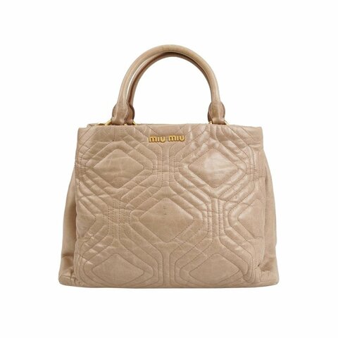 Miu Miu油蠟皮純色絎縫字母logo手提包