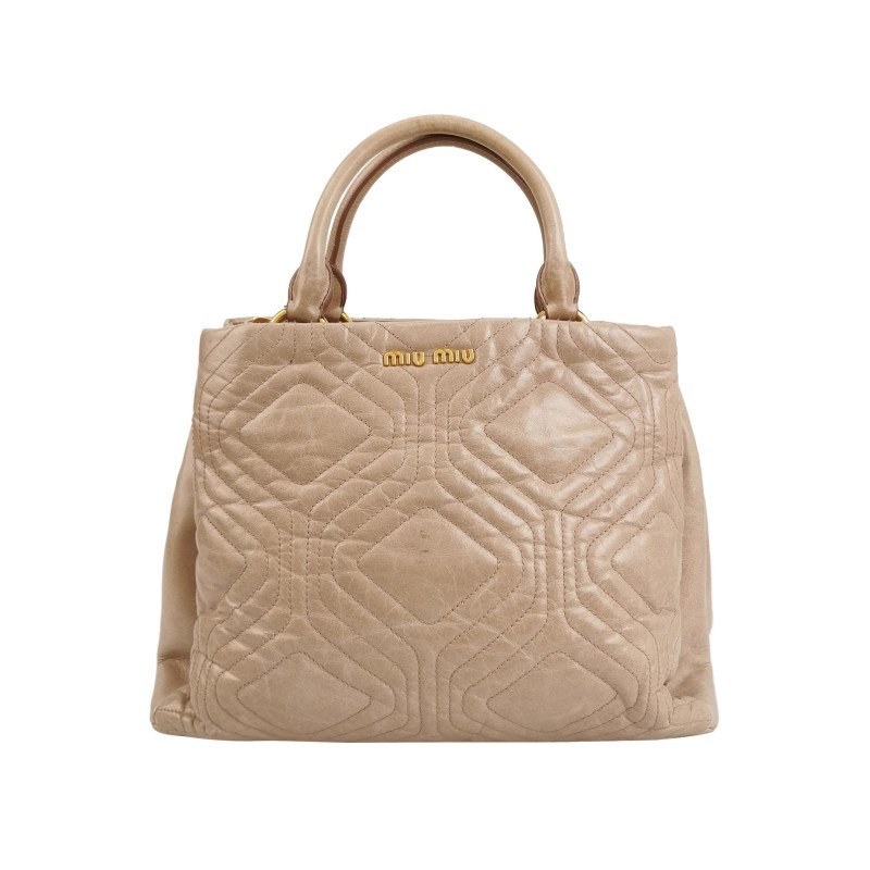 Miu Miu油蠟皮純色絎縫字母logo手提包-0