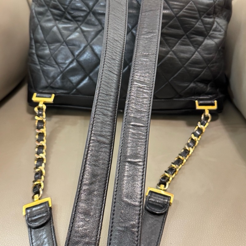 chanel 香奈兒中古黑金牛皮菱格雙扣 duma 雙肩包號-15