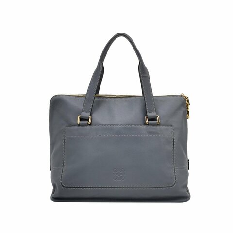 Loewe牛皮純色Logo壓紋手提包