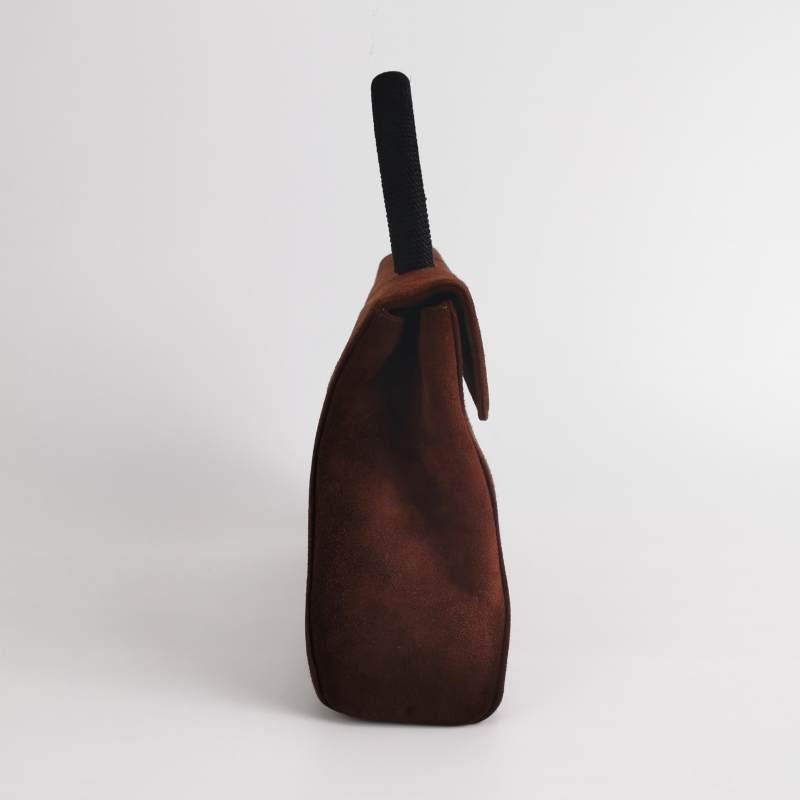 Prada翻毛皮純色字母Logo中古手提包-3