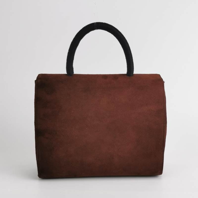 Prada翻毛皮純色字母Logo中古手提包-4