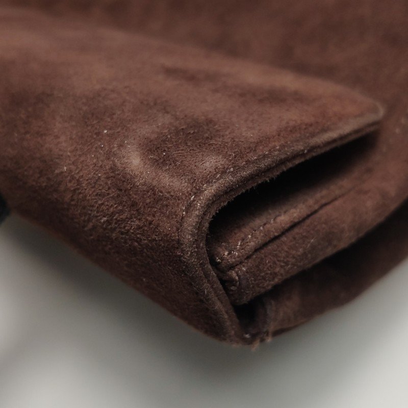 Prada翻毛皮純色字母Logo中古手提包-14