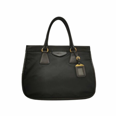 Prada牛皮尼龍布純色三角徽標手提包