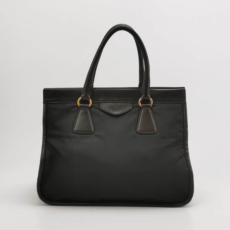 Prada牛皮尼龍布純色三角徽標手提包-4