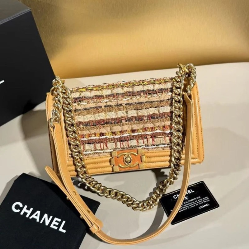 Chanel 金棕 幻彩 粗花呢 牛皮 Leboy 限定款 中號金屬拼木制扣子25*8*15cm 95新 配件保卡塵袋-1