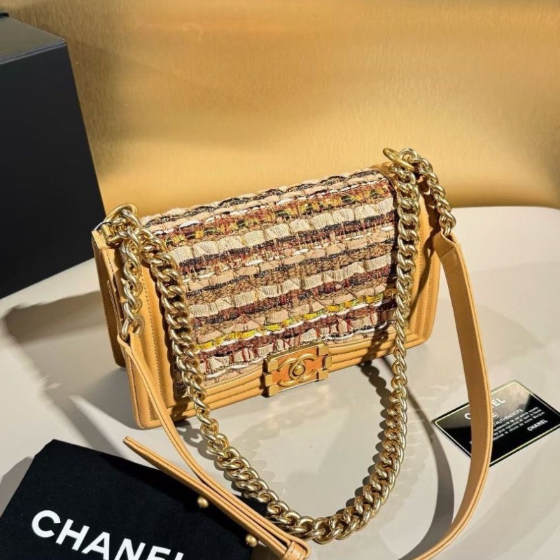 Chanel 金棕 幻彩 粗花呢 牛皮 Leboy 限定款 中號金屬拼木制扣子25*8*15cm 95新 配件保卡塵袋-4