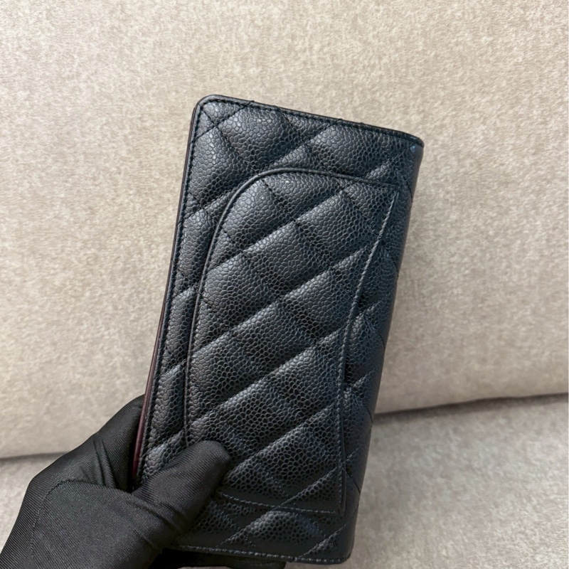 香奈兒黑銀荔枝皮長夾-3