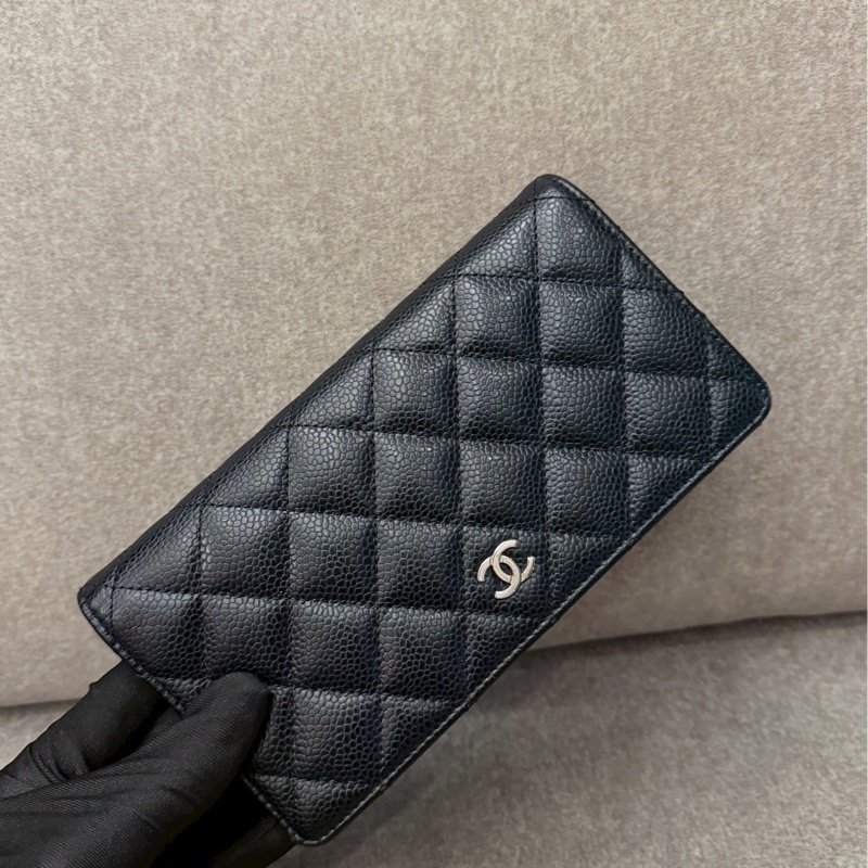 香奈兒黑銀荔枝皮長夾-4