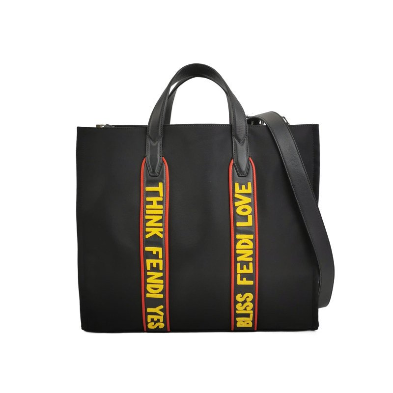 Fendi牛皮尼龍布拼色字母Logo斜挎包單肩包-0