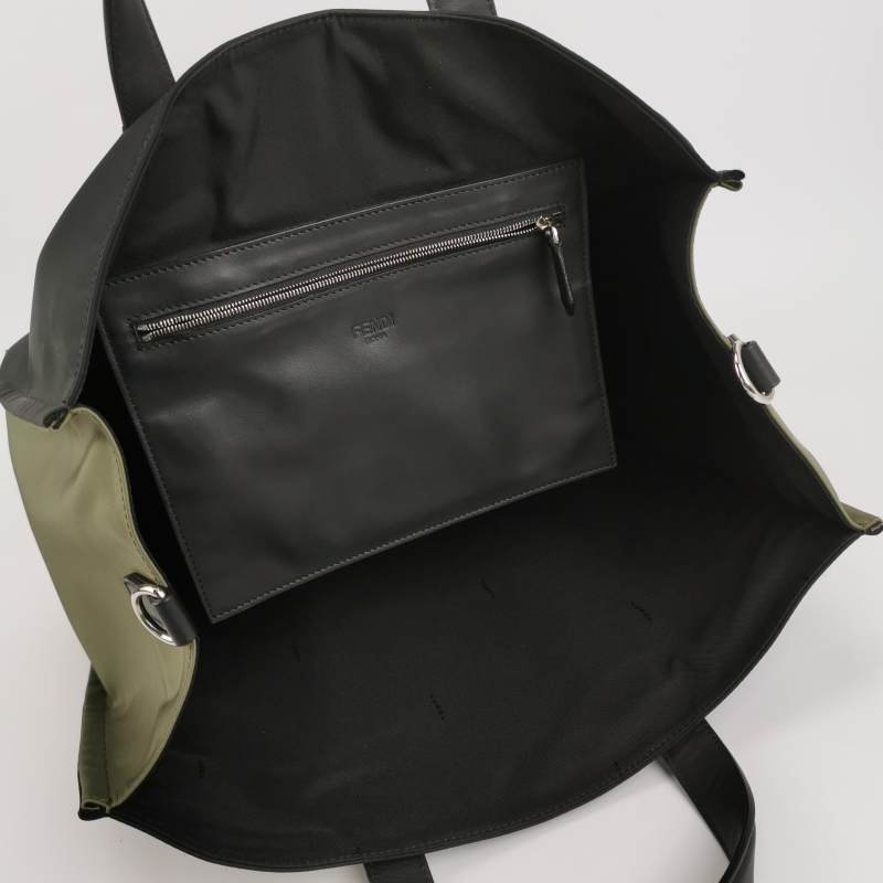 Fendi牛皮尼龍布拼色字母Logo斜挎包單肩包-6