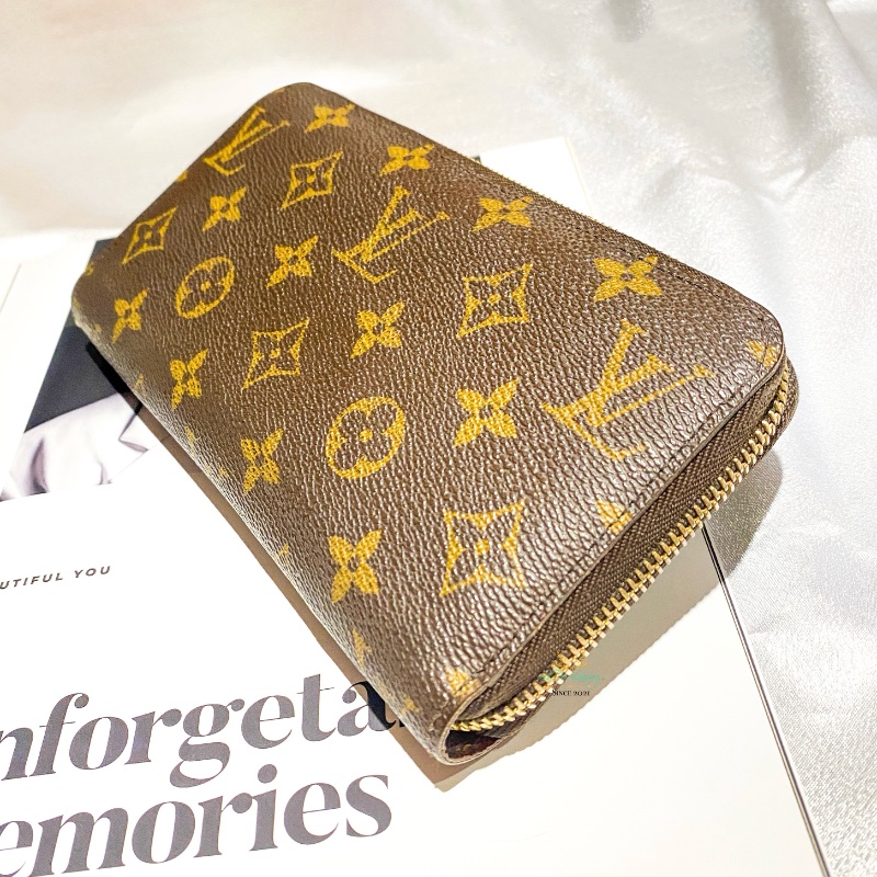 LV 咖啡老花 字紋 八卡 零錢袋 ㄇ式 拉鍊長夾-1