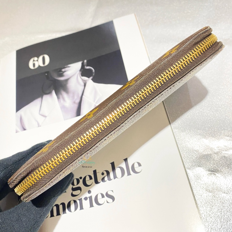 LV 咖啡老花 字紋 八卡 零錢袋 ㄇ式 拉鍊長夾-4