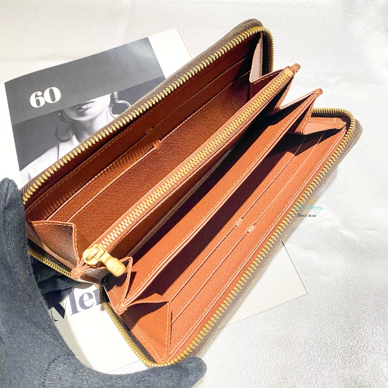 LV 咖啡老花 字紋 八卡 零錢袋 ㄇ式 拉鍊長夾-6