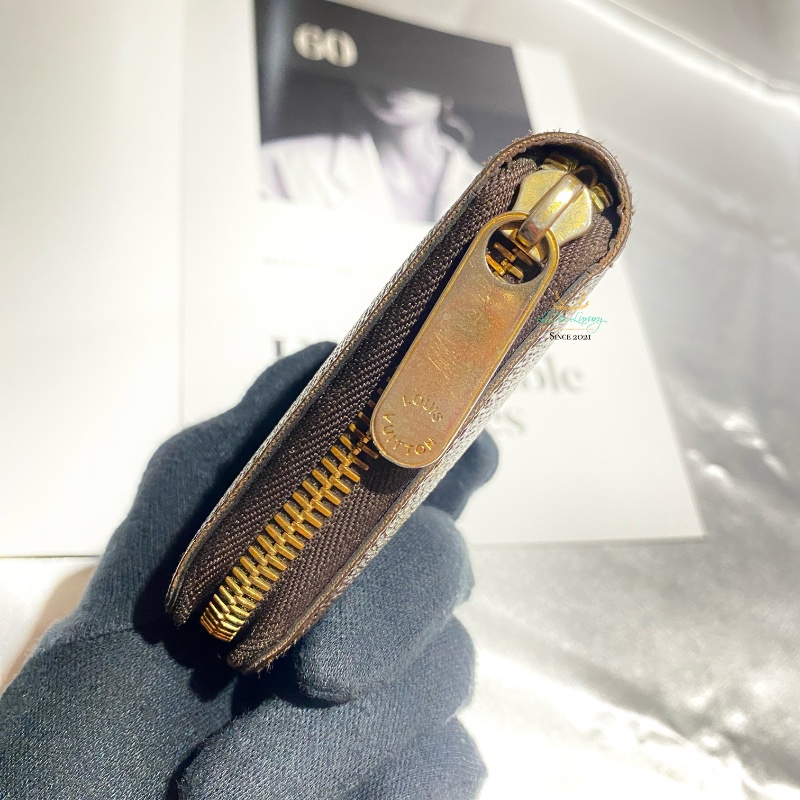 LV 咖啡老花 字紋 八卡 零錢袋 ㄇ式 拉鍊長夾-7