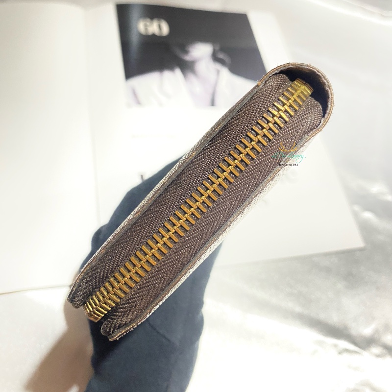 LV 咖啡老花 字紋 八卡 零錢袋 ㄇ式 拉鍊長夾-8