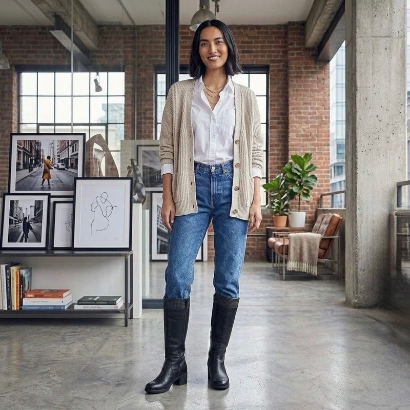 BURBERRY 黑色格紋羊皮高筒靴-0