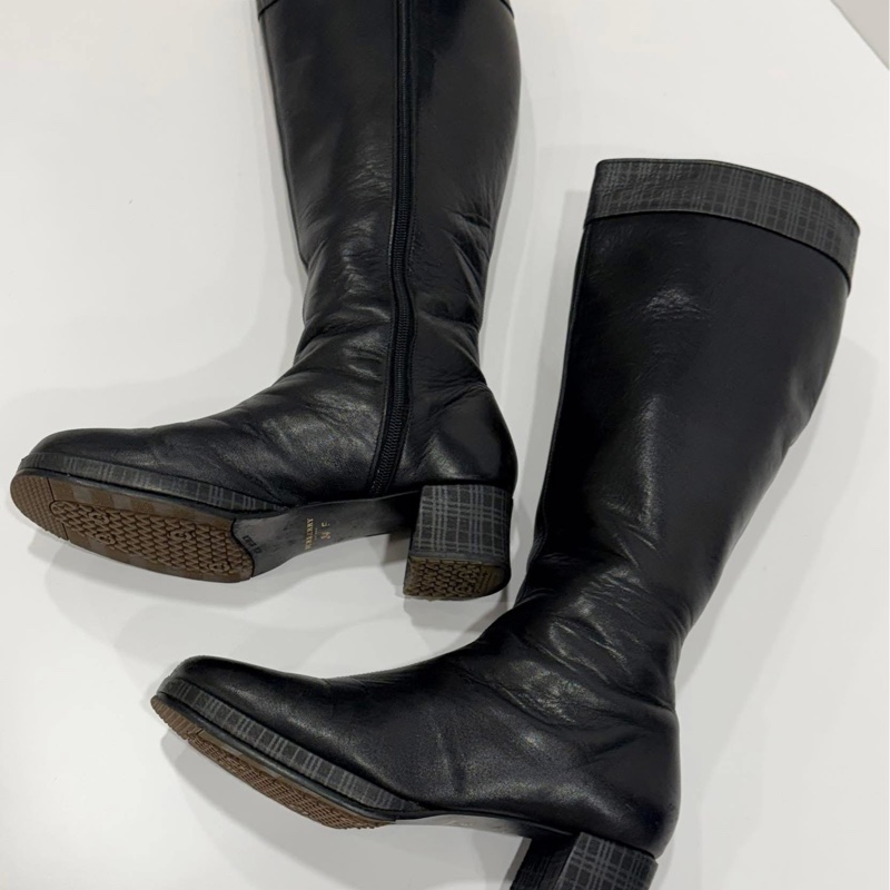 BURBERRY 黑色格紋羊皮高筒靴-2