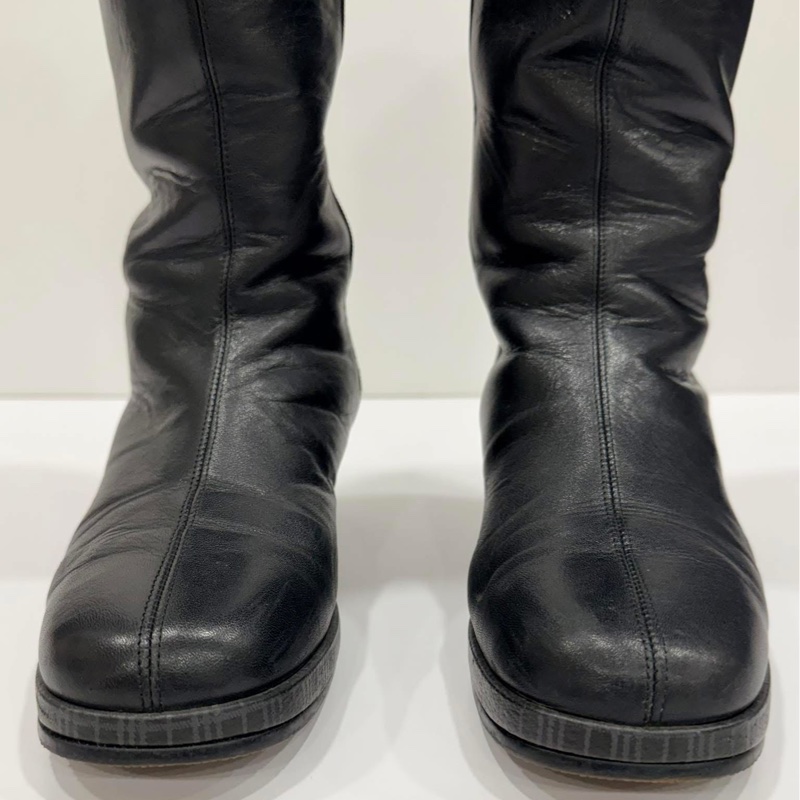 BURBERRY 黑色格紋羊皮高筒靴-3