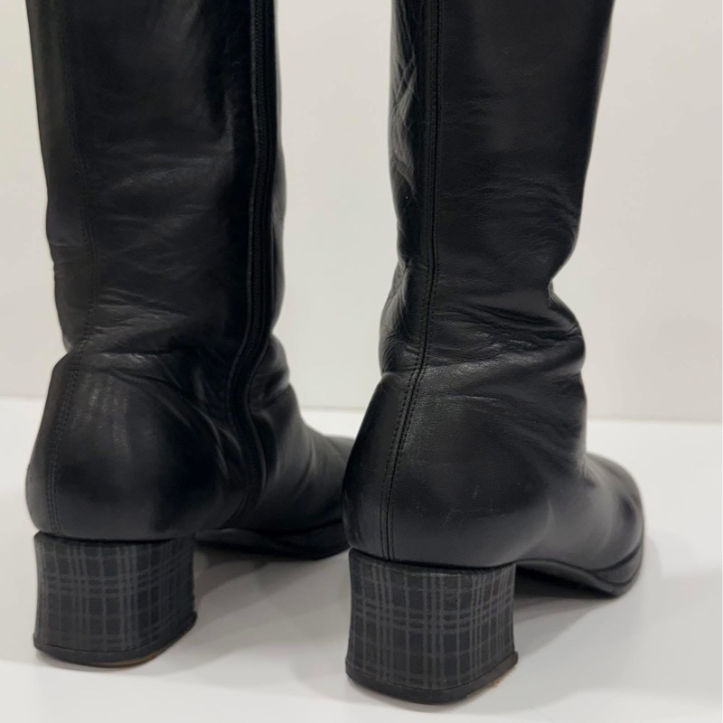 BURBERRY 黑色格紋羊皮高筒靴-4