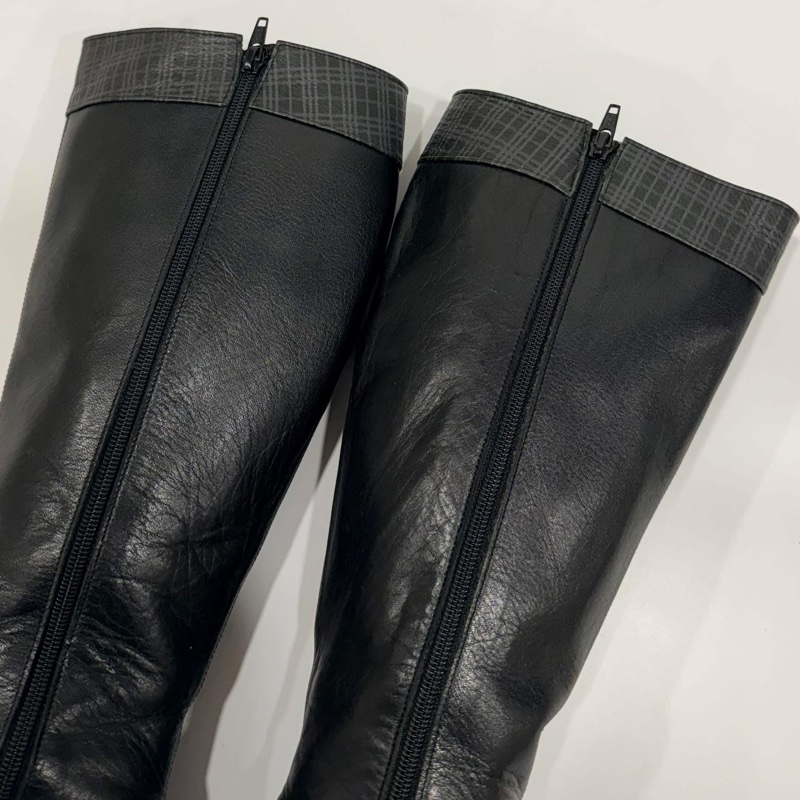 BURBERRY 黑色格紋羊皮高筒靴-5