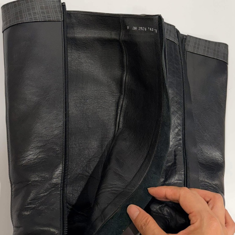 BURBERRY 黑色格紋羊皮高筒靴-7