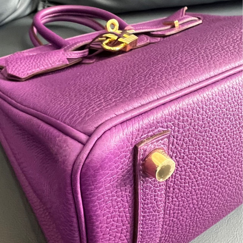 Hermès愛馬仕Birkin25 海葵紫金扣 Togo皮 框R刻 連鎖具-3