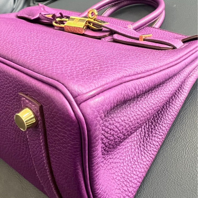 Hermès愛馬仕Birkin25 海葵紫金扣 Togo皮 框R刻 連鎖具-4