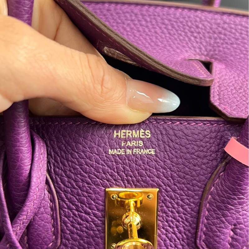 Hermès愛馬仕Birkin25 海葵紫金扣 Togo皮 框R刻 連鎖具-11