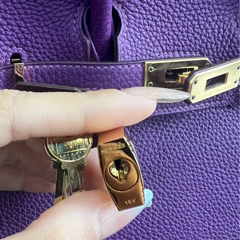 Hermès愛馬仕Birkin25 海葵紫金扣 Togo皮 框R刻 連鎖具-14
