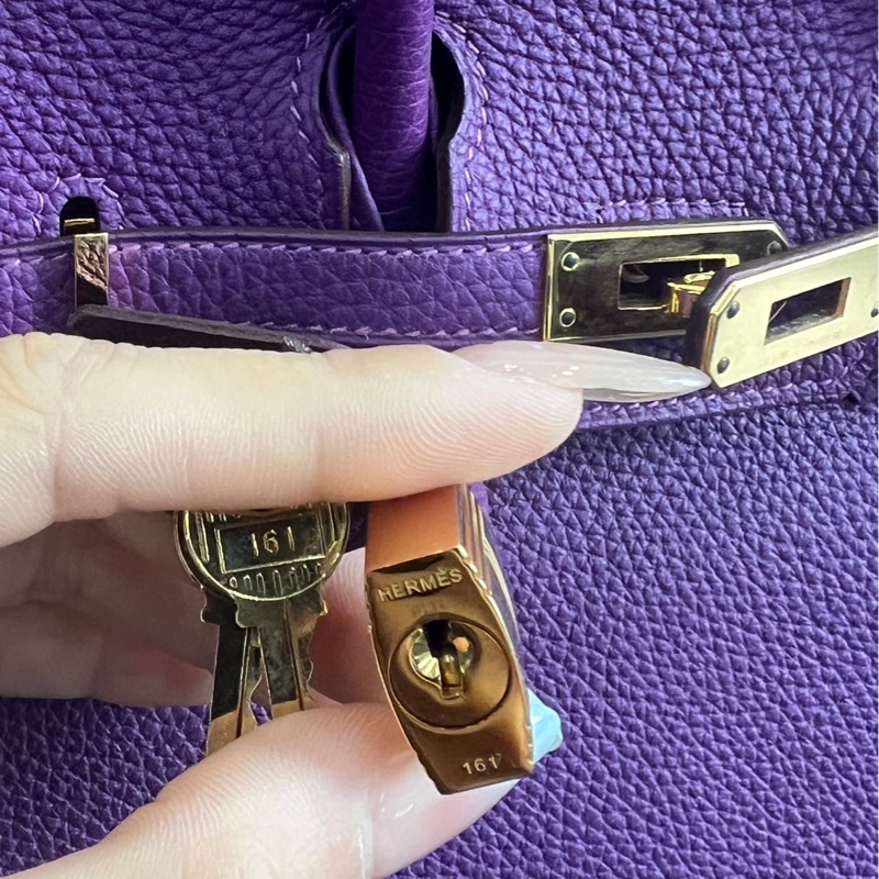Hermès愛馬仕Birkin25 海葵紫金扣 Togo皮 框R刻 連鎖具-15