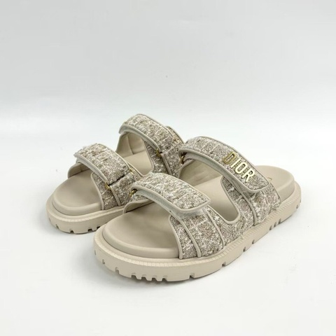 Dior迪奧 新款米白色粗花呢金標拖鞋 37碼 成色很好 無附件